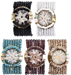 Mother Of Pearl W/Resin Starfish Stretch Bali Bracelet (A) Assorted