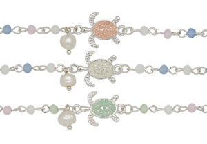 Silver Chain Seed Bead Anklet w/Turtle Assorted (B)