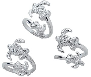 Double Turtle Wrap Rhodium Plated Ring Adjustable