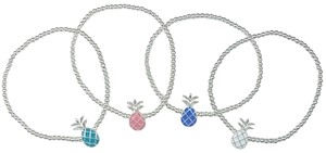 Silver Bead With Enamel Pineapple Pendant Stretch Bracelet Assorted