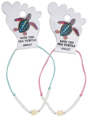 3MM On Color Cord With Howlite Sea Turtle Assorted Anklet