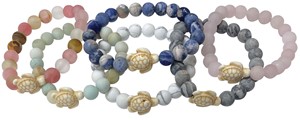 8MM Earth Tone Satin Bead Stretch Bracelet With Turtle Pendant (A) Assorted