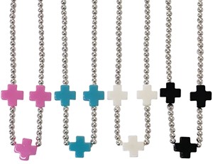 3MM Round Silver Bead With 3 Cross Pendant Necklace Assorted