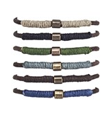 Leather Bracelet With Thread & Metal Bead Slide-Knot Adjustable Bracelet Asst'd