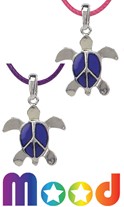 Sea Turtle With Peace Print On Color Cord Mood Necklace Assorted