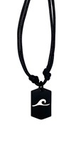 Black Dog Tag With Cut Out Wave Necklace