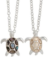 Silver MOP Or Abalone Inlay Sea Turtle Necklace Assorted