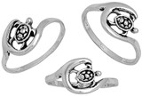 Silver Rhodium Plated Wave With Turtle Pendant Ring Assorted Sizes 7-8-9