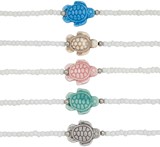 White Seed Bead & Facet Bead With Enamel Turtle Necklace Assorted