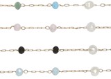 Facet Bead With Mini Pearl On Gold Chain Anklet Assorted