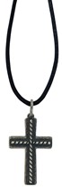 Burnished Cross With Rope Inlay On Leather Cord Necklace