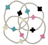 3MM Silver Bead With 3 Cross Pendant Stretch Bracelet Assorted
