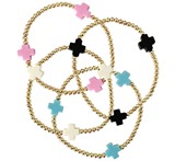 3MM Gold Bead With 3 Cross Pendant Stretch Bracelet Assorted