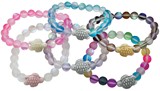 8MM Shimmer Stone Bead Stretch Bracelet With Turtle Pendant Assorted