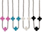 3MM Round Silver Bead With 3 Cross Pendant Necklace Assorted