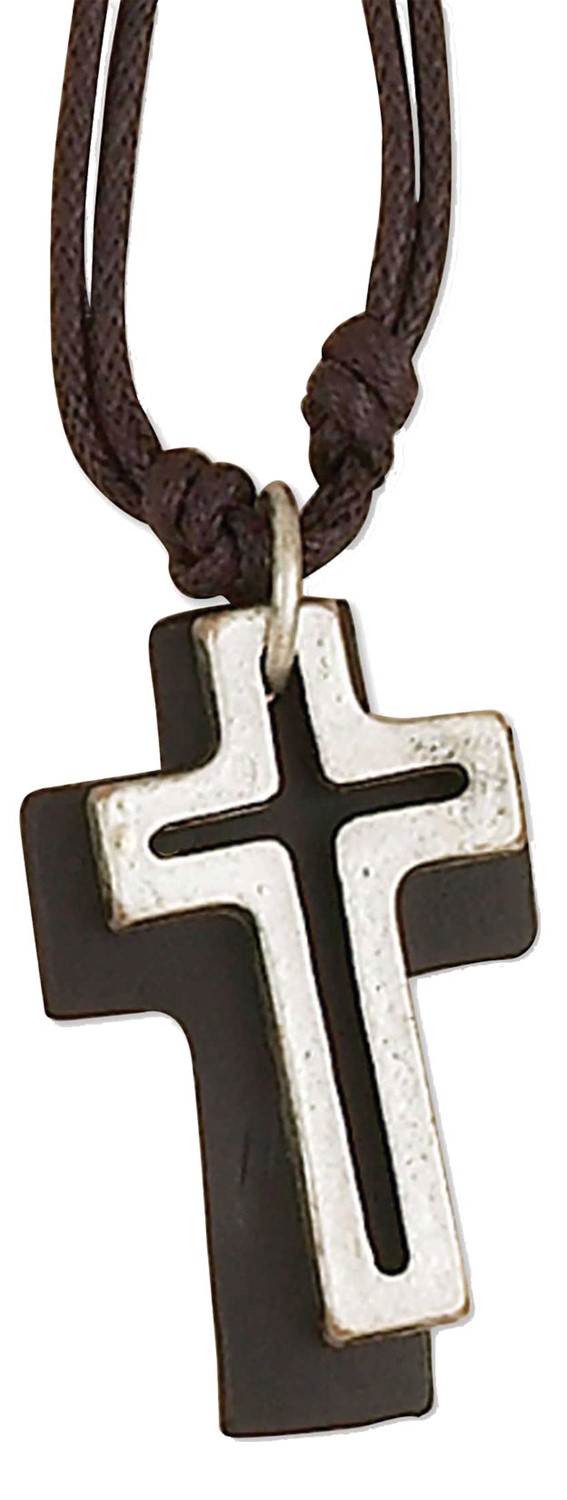 Open Cross With Leather Back On Double Cord Vintage Necklace ZNK1304