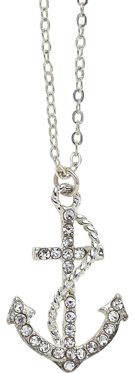 Rhinestone Anchor With Rope Silver Finished Chain Necklace NK2317