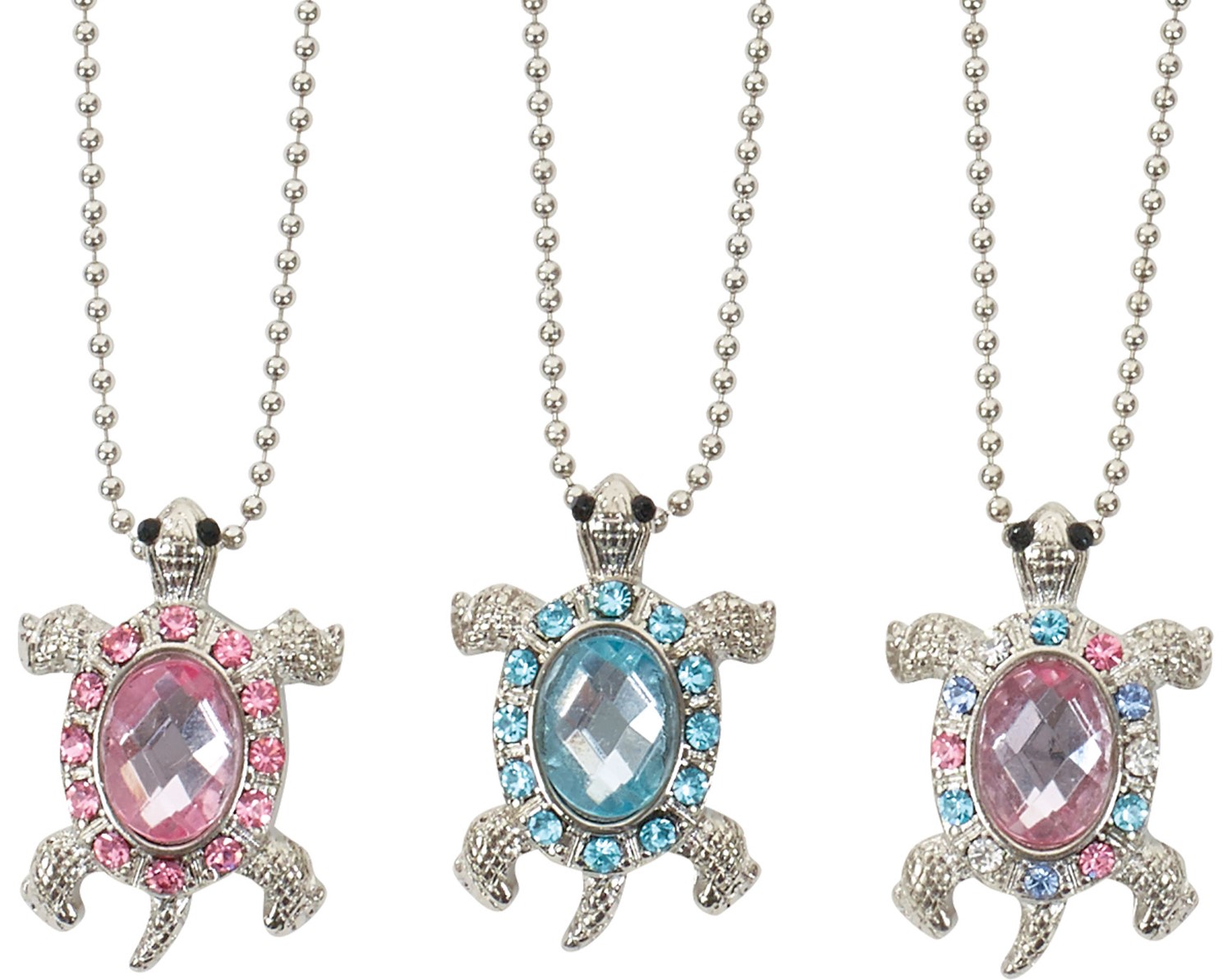 Large Rhinestone Turtle Silver Finished Ball Chain Necklace Assorted NK2365