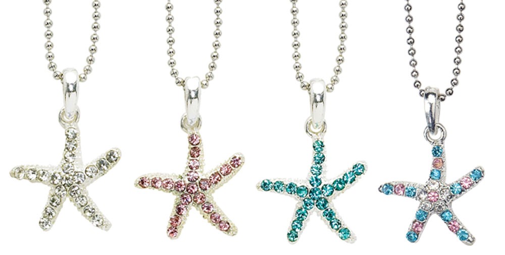 Rhinestone Starfish On Silver Finished Ball Chain Necklace Assorted NK2369