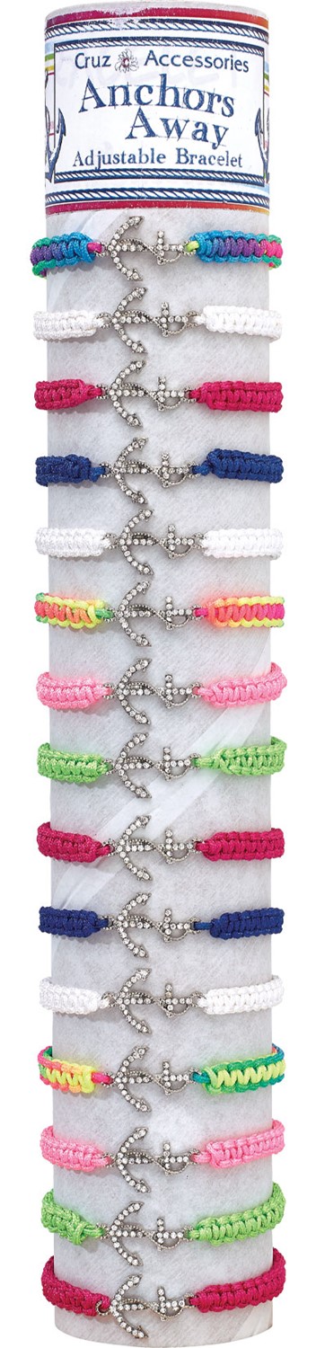 Rhinestone Rope Anchor Macrame Adj Slide-Knot Bracelet (A) Asstd W/ Tube & Base BR0666-A-TUBE