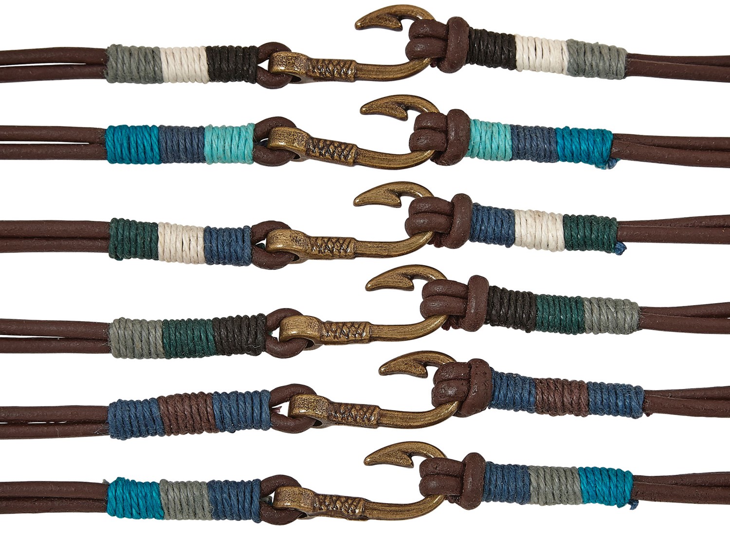 Fish Hook Center w/Colored Cord Bracelet Assorted ZBR0221