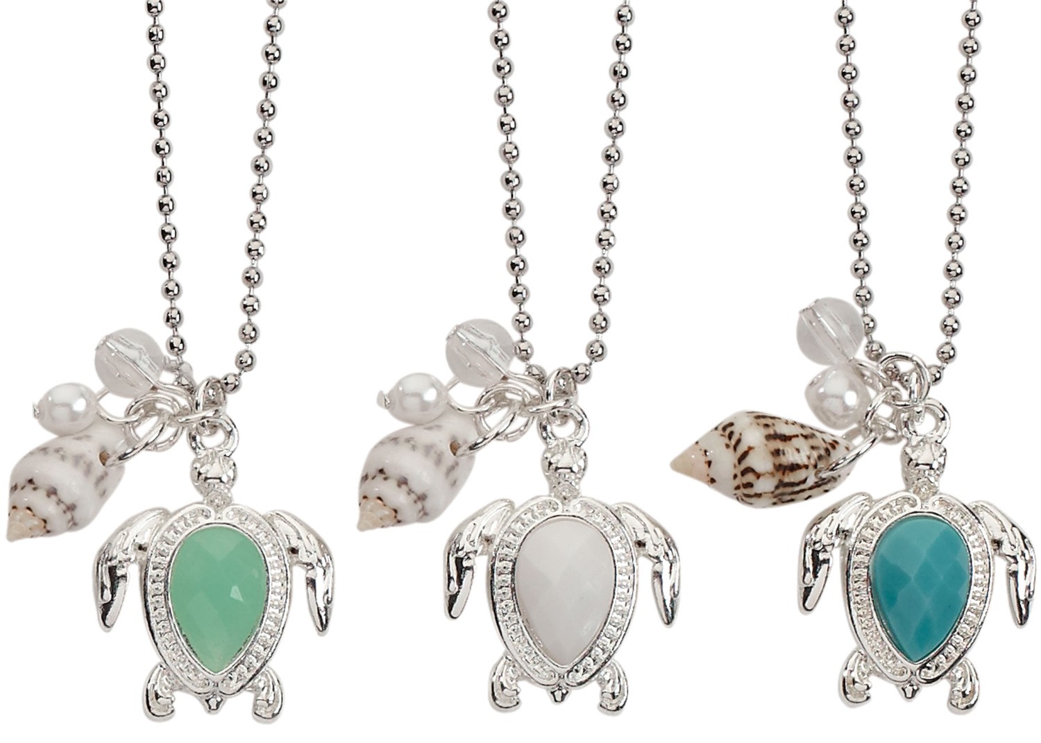 Facet Bead Sea Turtle Pendant w/Shell Bead Necklace Assorted NK2543