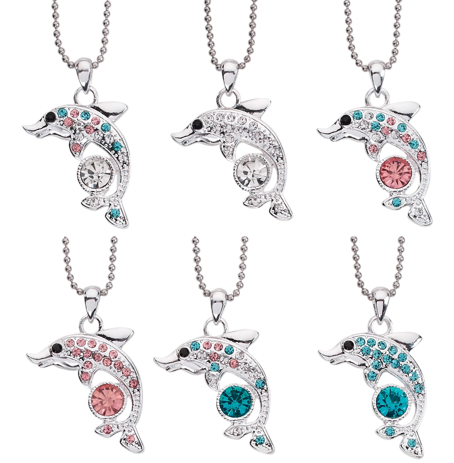 Rhinestone Dolphin w/Large Rhinestone Pendant Necklace Assorted NK2544