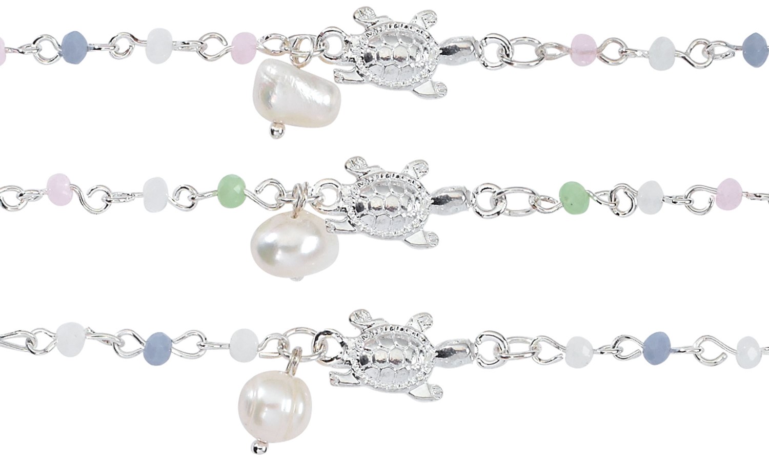 Silver Chain Seed Bead Anklet w/Turtle Assorted (B) AK2214-B