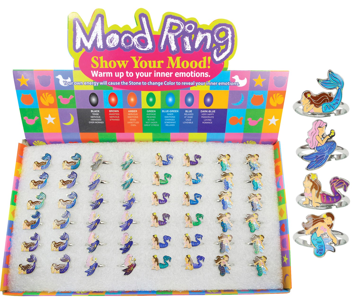 Adjustable Mermaid Mood Rings Assorted (48 Rings Pre-Packed in Box) RBOX-0303
