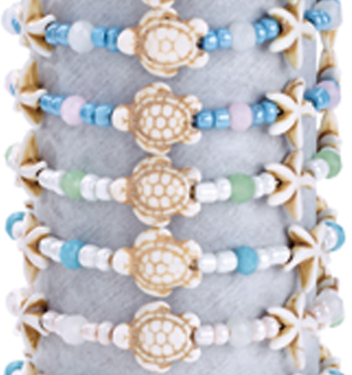 Howlite Stone Turtle & Starfish Adjustable Slide Knot Bracelet (B) Assorted BR0721-B-DETAIL