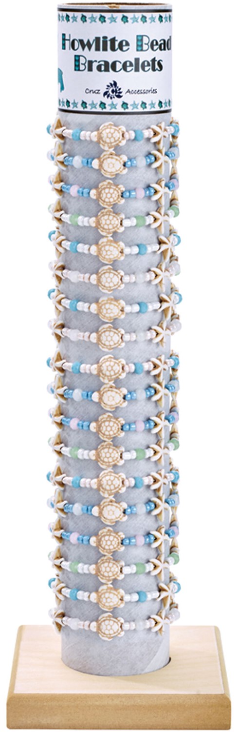 Howlite Stone Turtle & Starfish Adjustable Slide Knot Bracelet (B) W/Tube & Base BR0721-B-TUBE