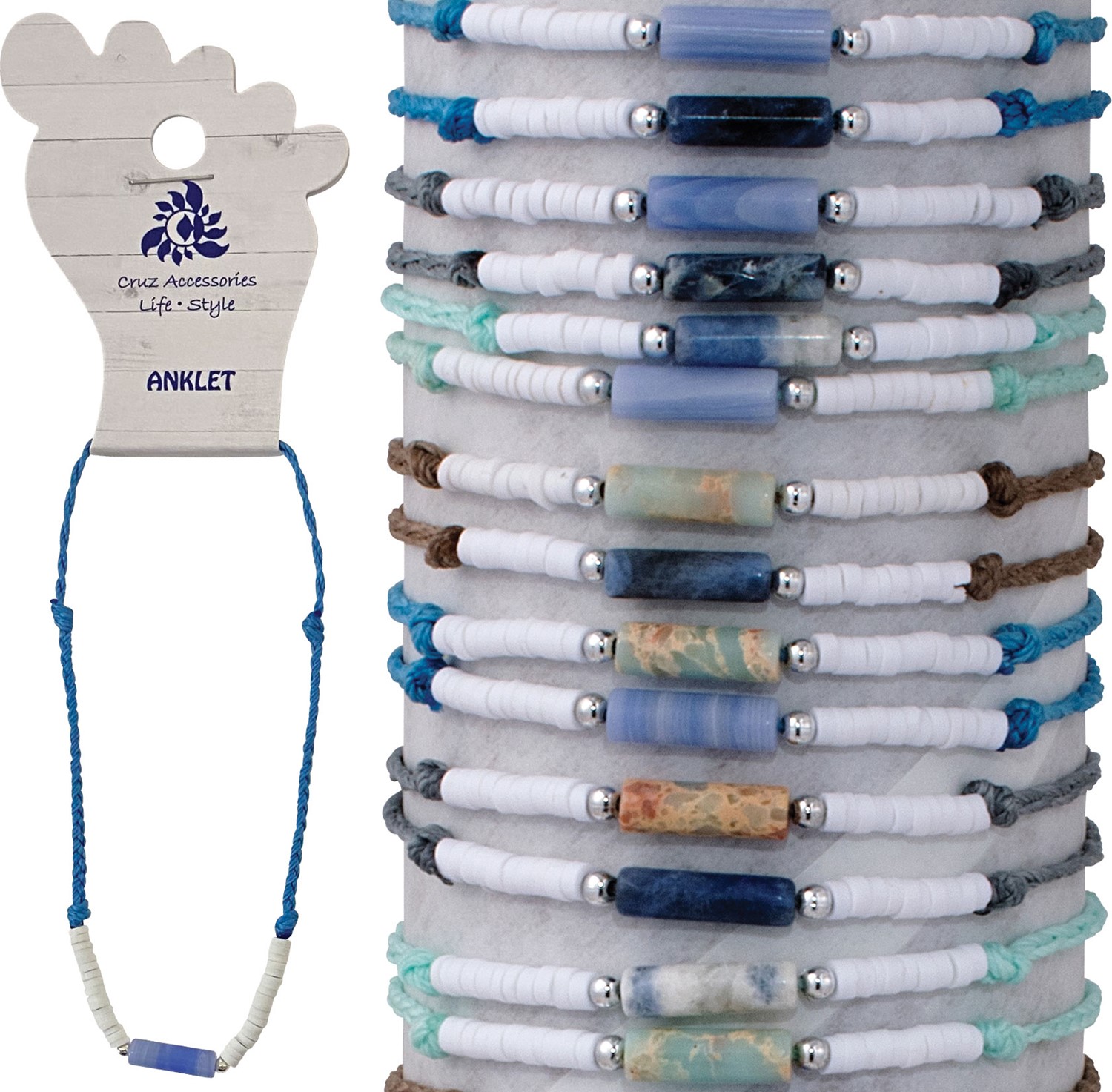 Howlite Turtle With Seed Bead Assorted Anklet AK4242