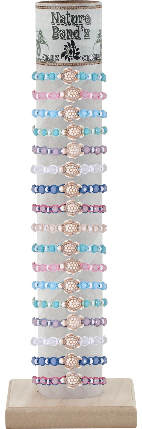 Howlite Sea Turtle With Glass Bead Adj Slide-Knot Bracelet Asst With Tube & Base BR0756-TUBE
