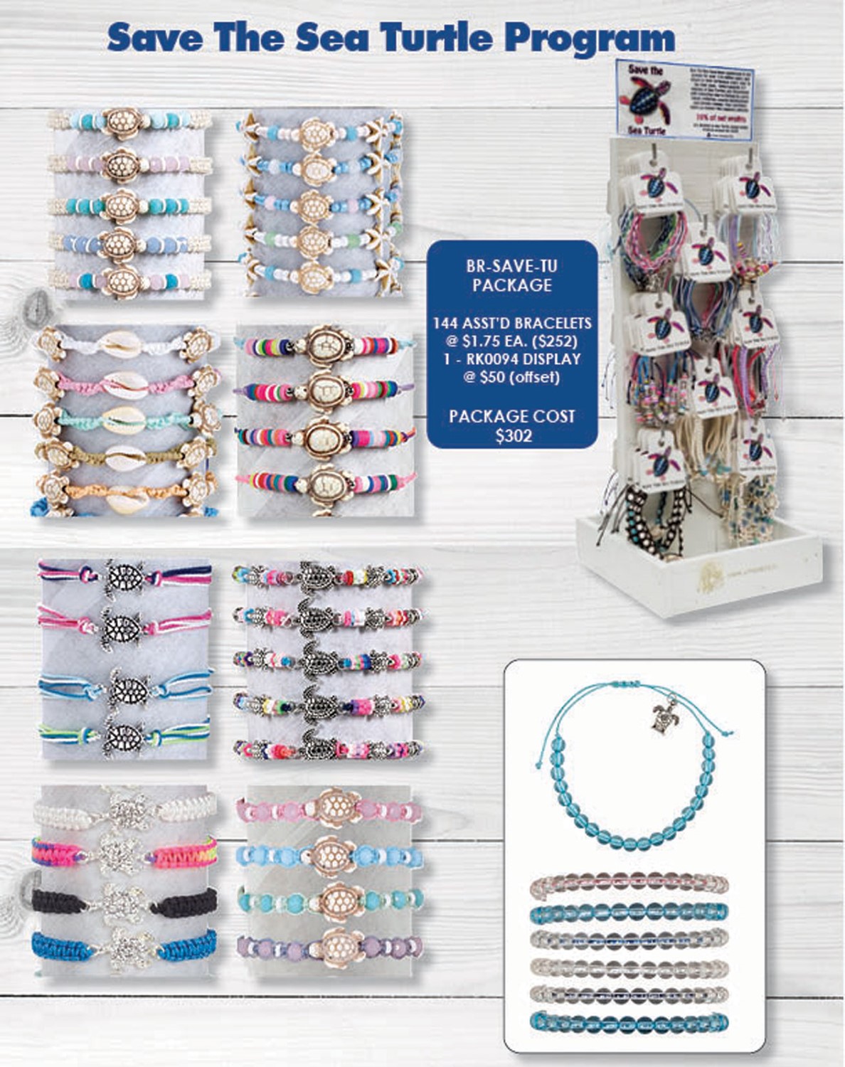 Save The Turtles Bracelet Package (Includes Merchandise & 2-Sided Display) BR-SAVE-TU-PACKAGE