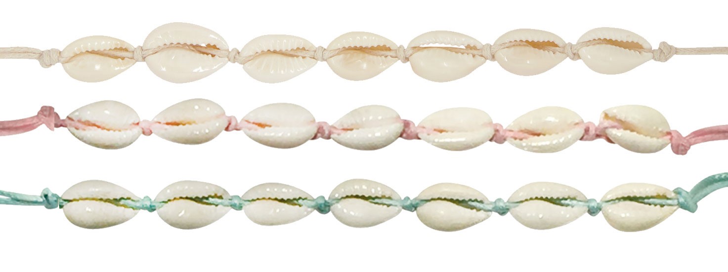 7 Cowry On Assorted Color Wax Cord Anklet AK1685-ASSORTED
