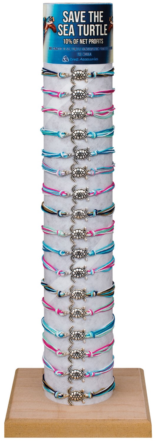 Sea Turtle on Multi Strand Cord Slide-Knot Bracelet (J) Assorted W/Tube & Base BR0730-TU-J-TUBE