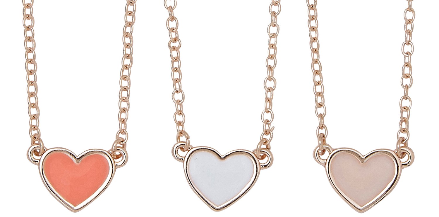 Rose Gold Enamel Heart Pendant Necklace Assorted NK2627