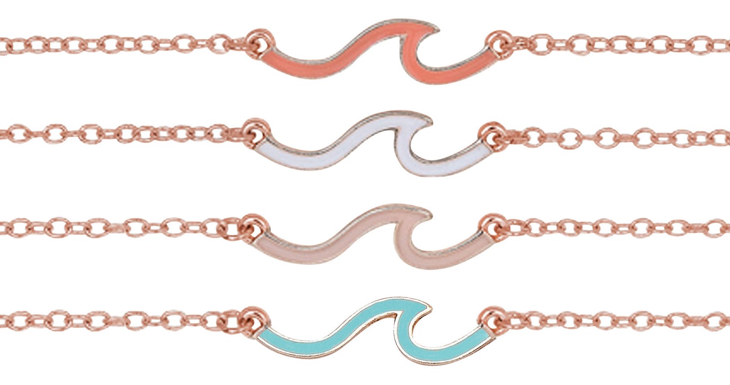 Rose Gold Enamel Open Wave Pendant Anklet Assorted AK2407