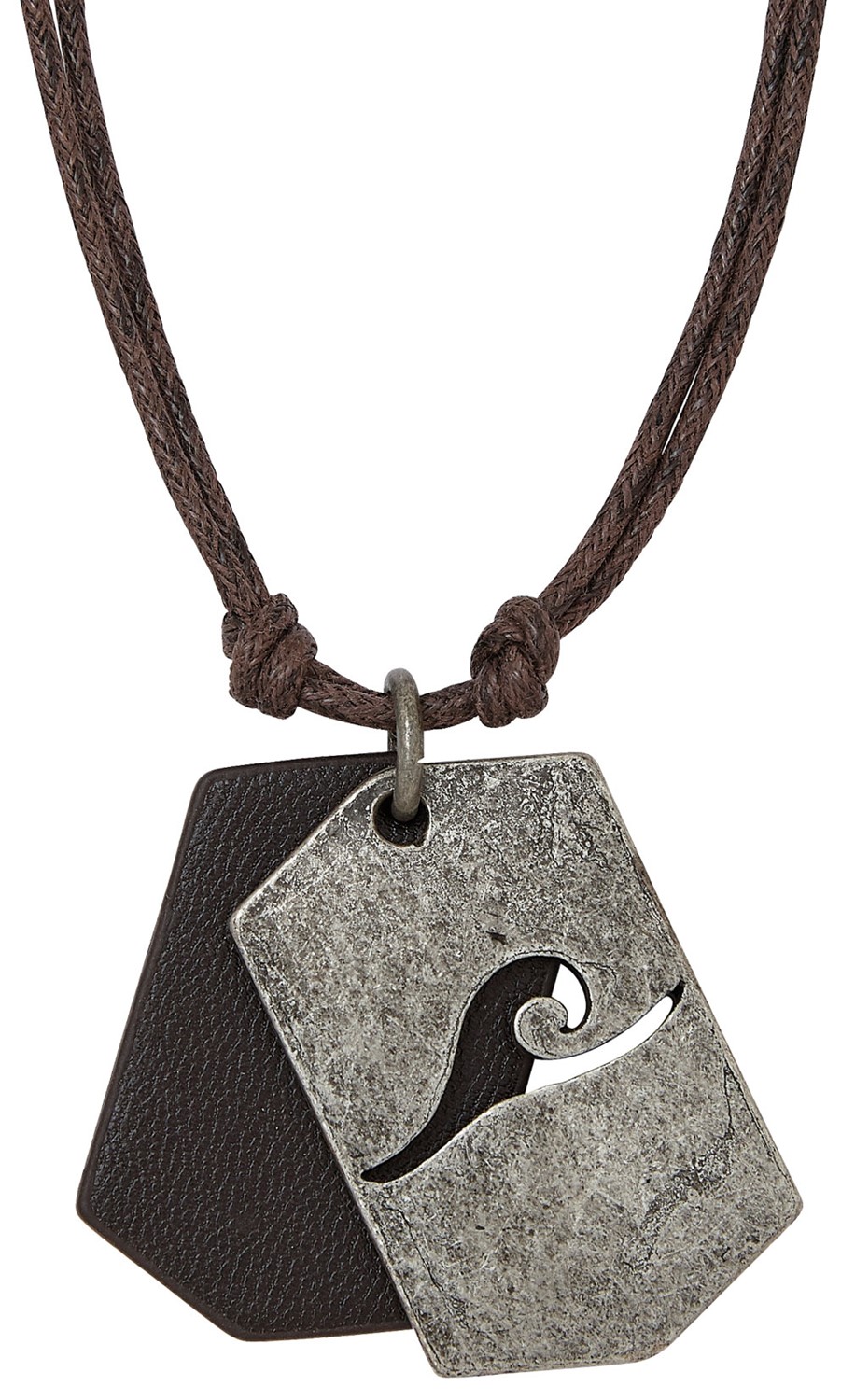 Dog Tag With Wave On Leather Back Necklace ZNK1367