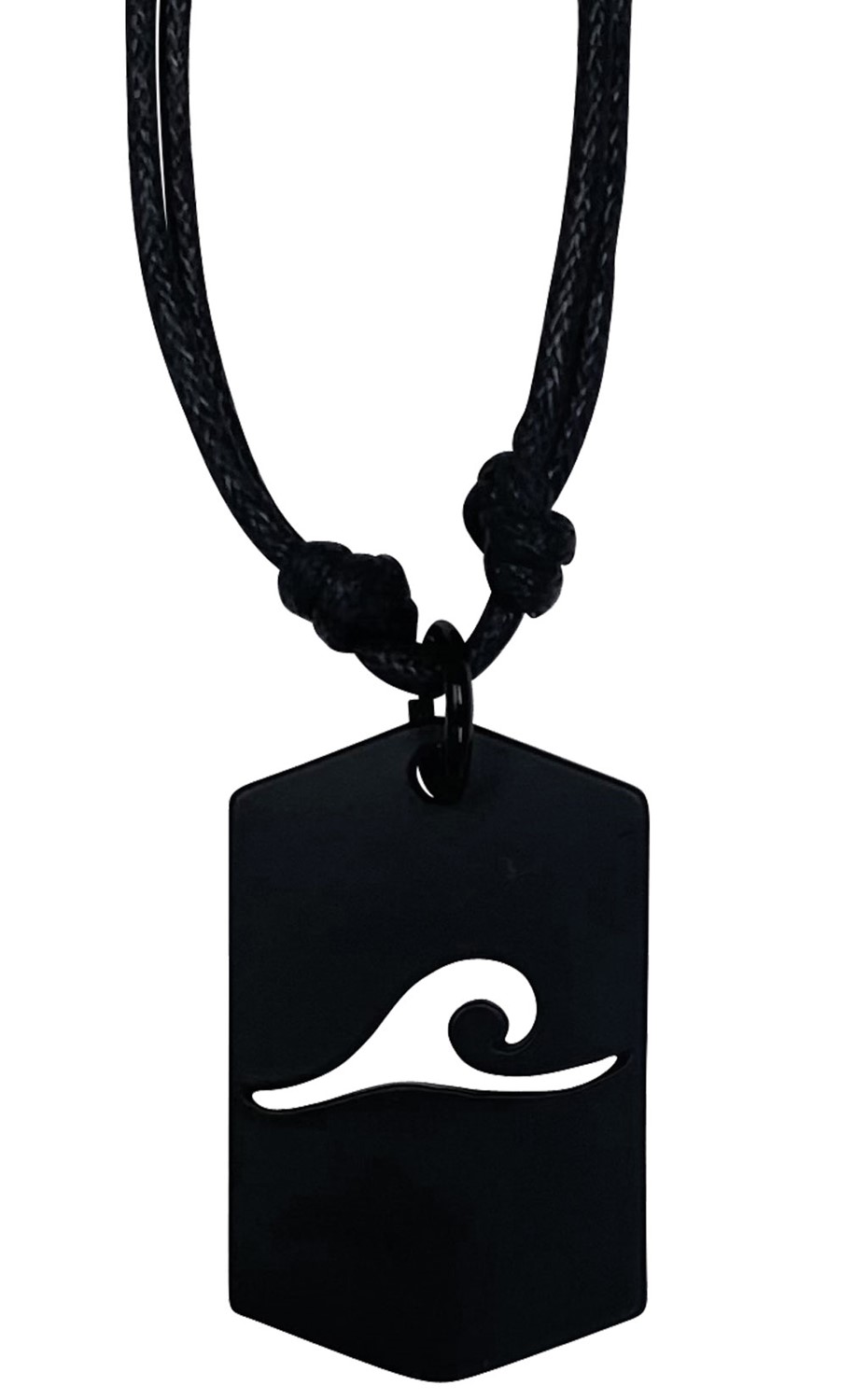 Black Dog Tag With Cut Out Wave Necklace ZNK1370
