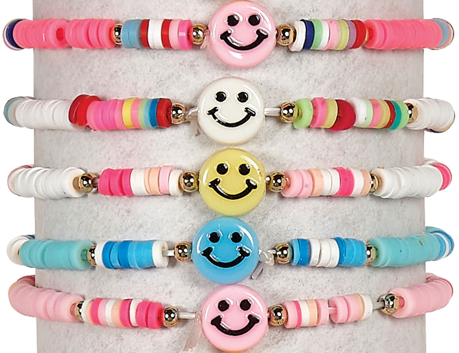 3MM Fimo Bead With Happy Face Stretch Bracelet Assorted BR1779