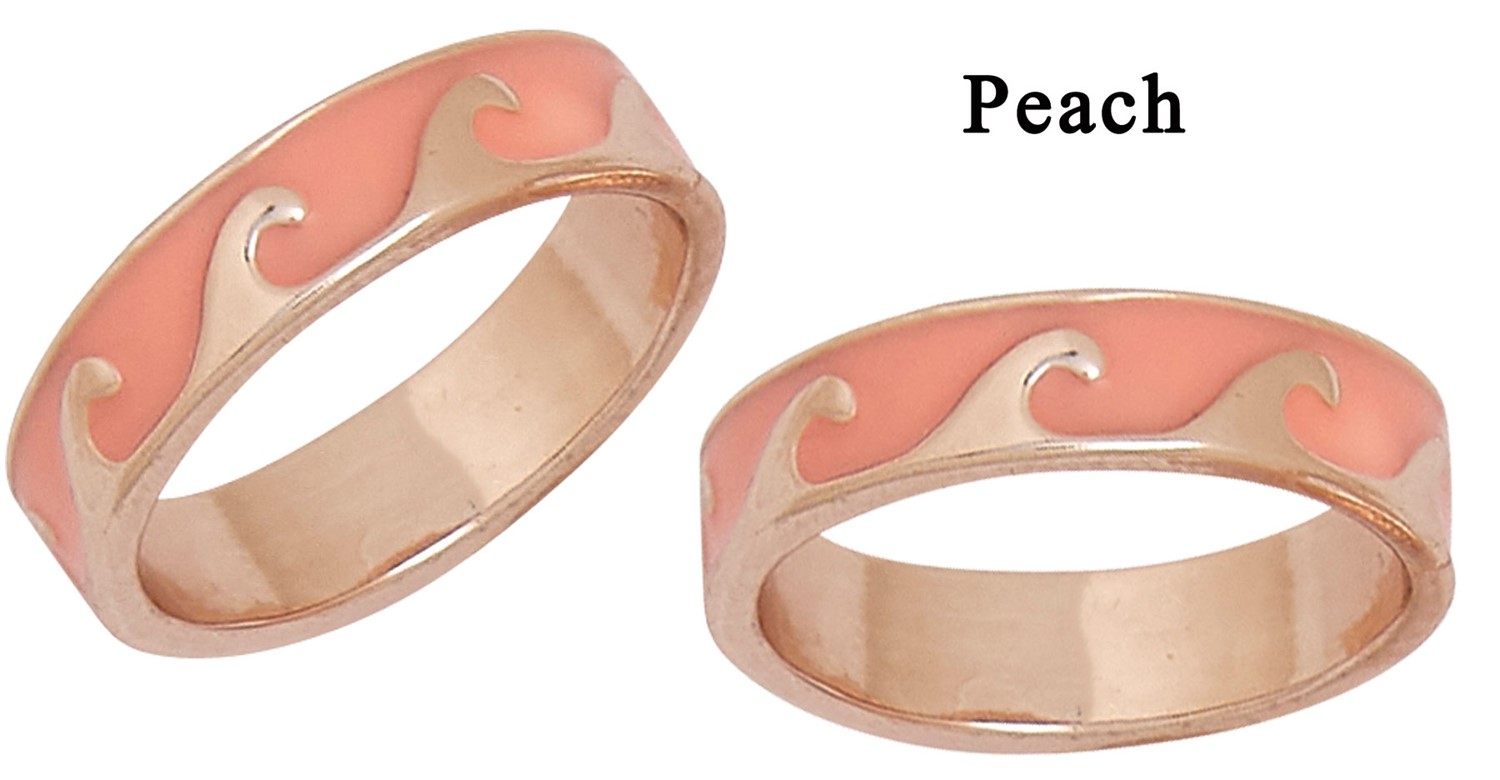 Rose Gold Wave With Peach Colored Enamel Ring Assorted Sizes 7-8-9 R0208-PEACH