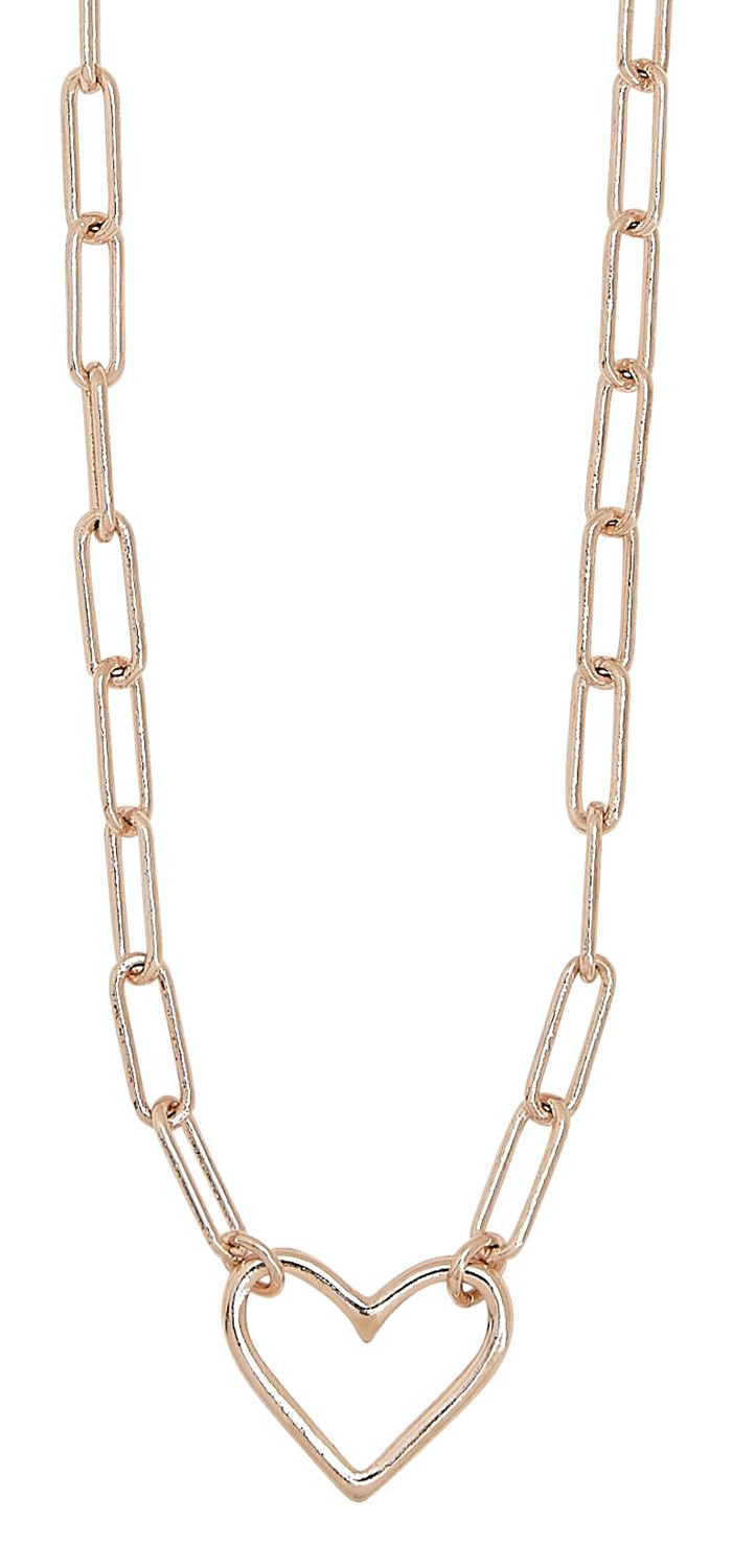 Paperclip Link With Heart Pendant Rose Gold Necklace NK2639-RG