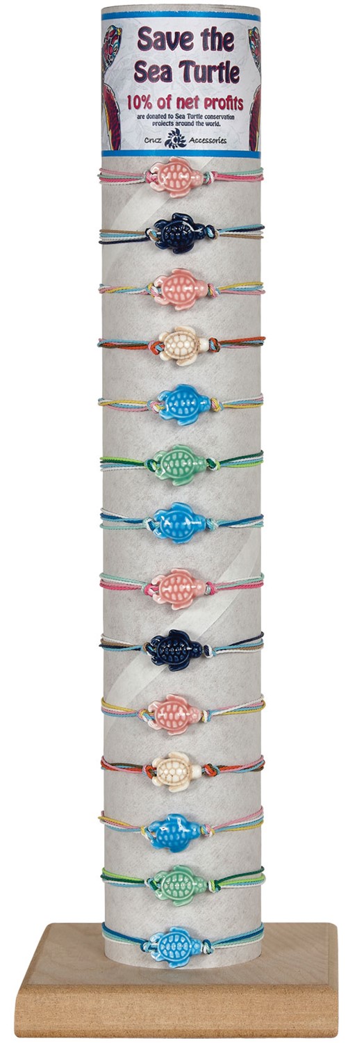 Ceramic Sea Turtle on Multi Strand Cord Slide-Knot Bracelet Assorted W/Tube/Base BR0787-TUBE