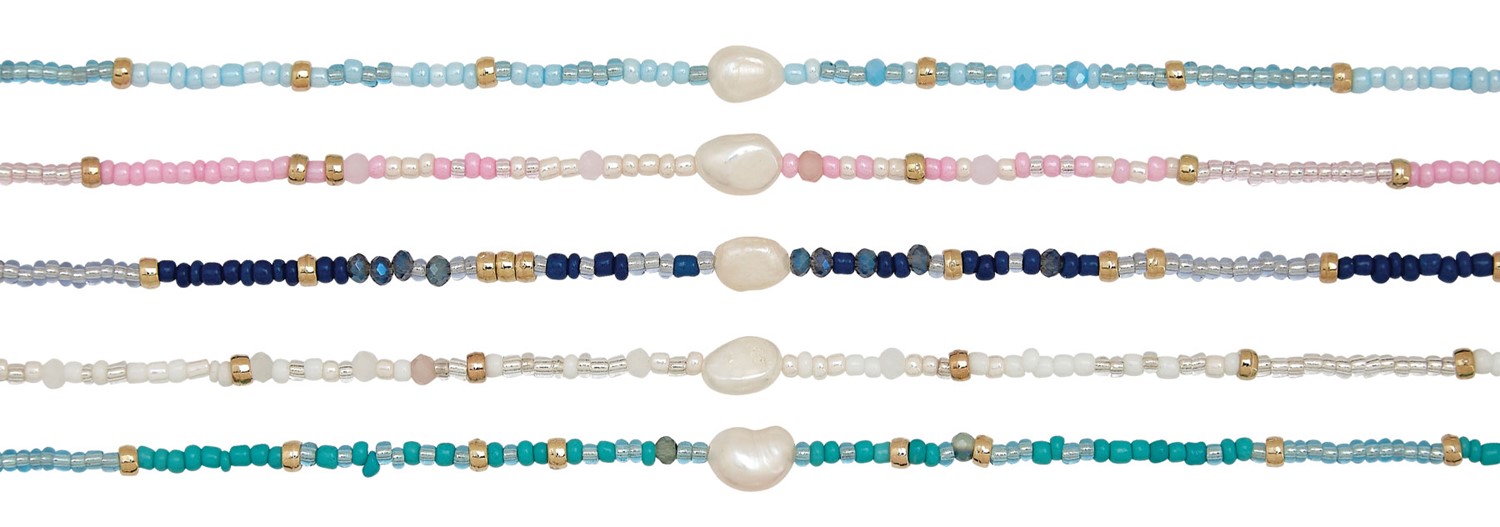 Seed Bead With Gold Beads And Freshwater Pearl Anklet Assorted AK1820