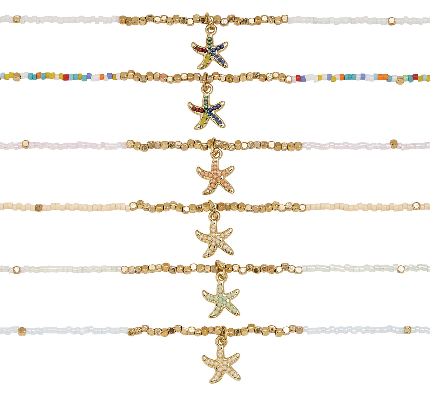 Gold Starfish Pendant on Seed Bead Anklet Assorted AK1821