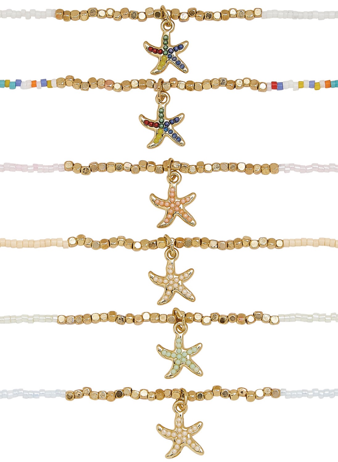 Seed Bead With Gold Starfish Pendant Necklace Assorted NK1821