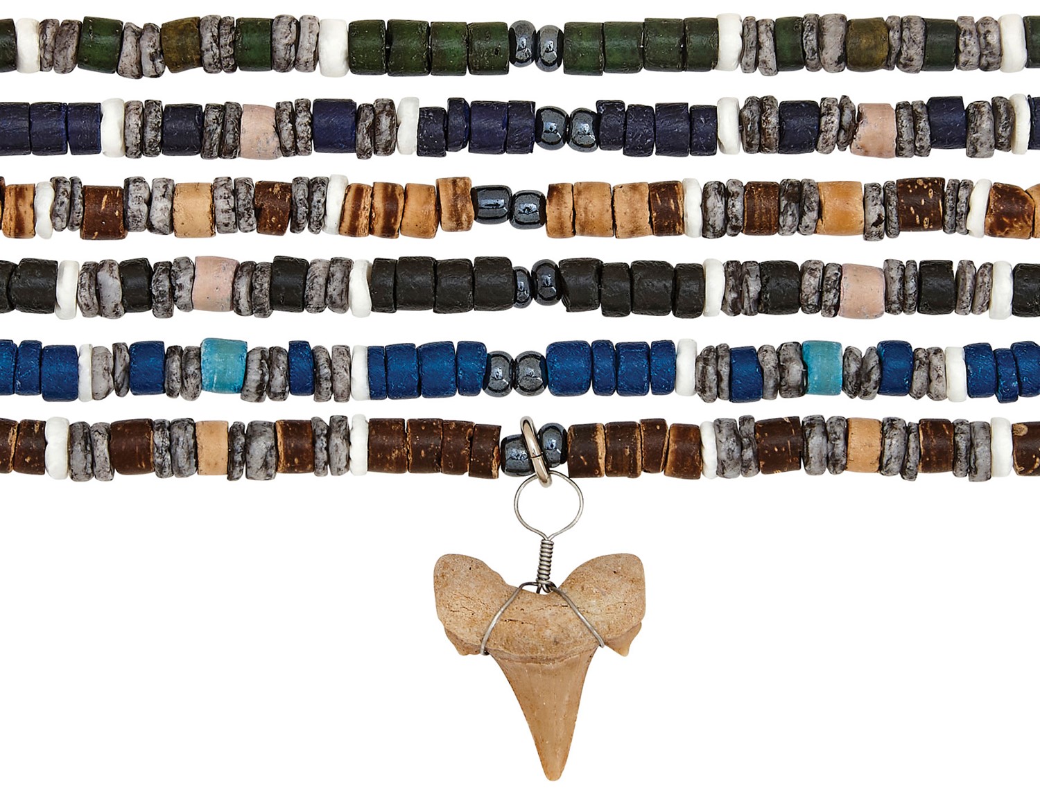 Coco With Wood Shell Pattern Shark Tooth Necklace Assorted ZNK5511