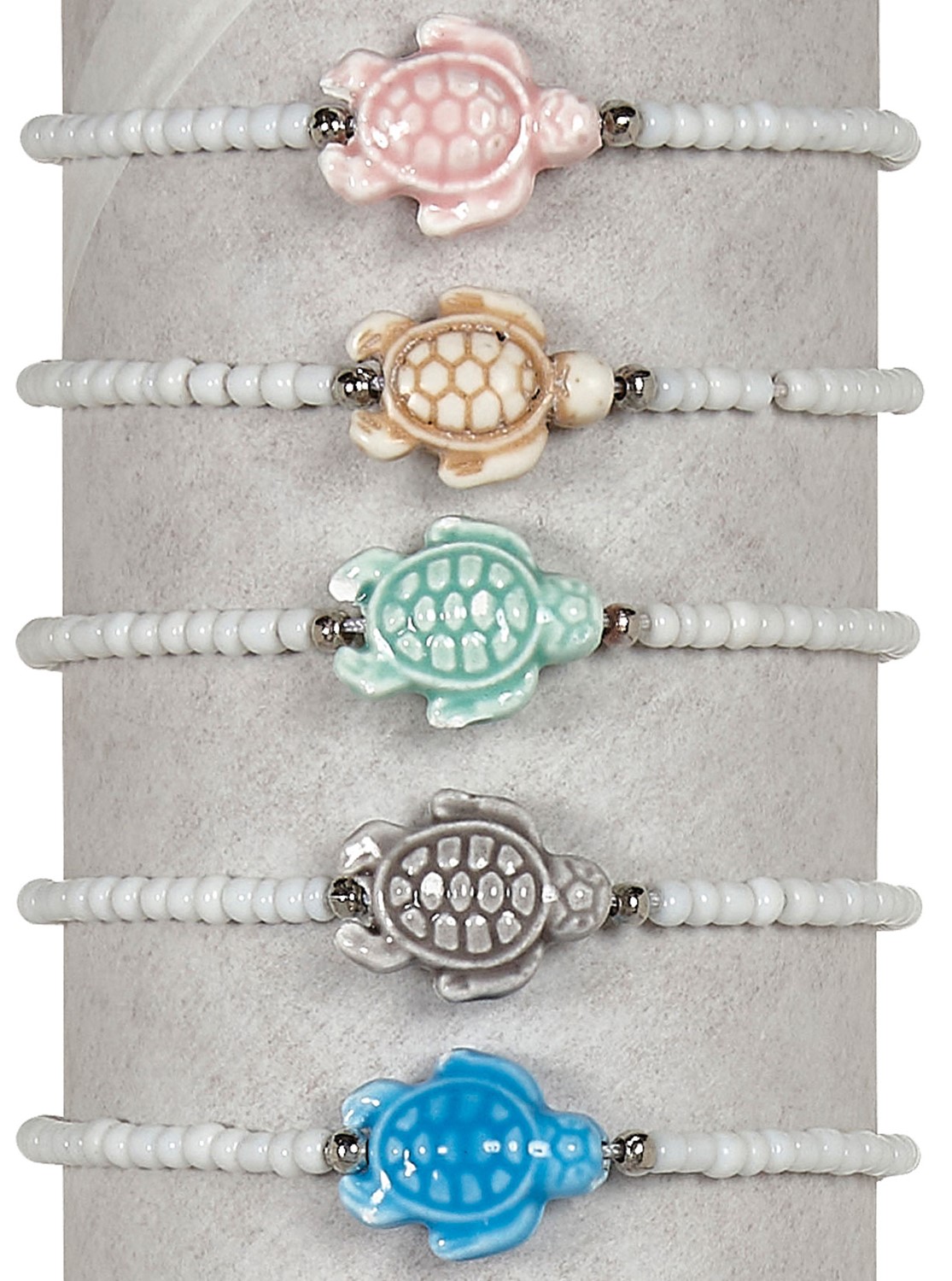 Howlite Stone Turtle W/White Seed Bead Adjustable Slide Knot Bracelet Assorted BR0789