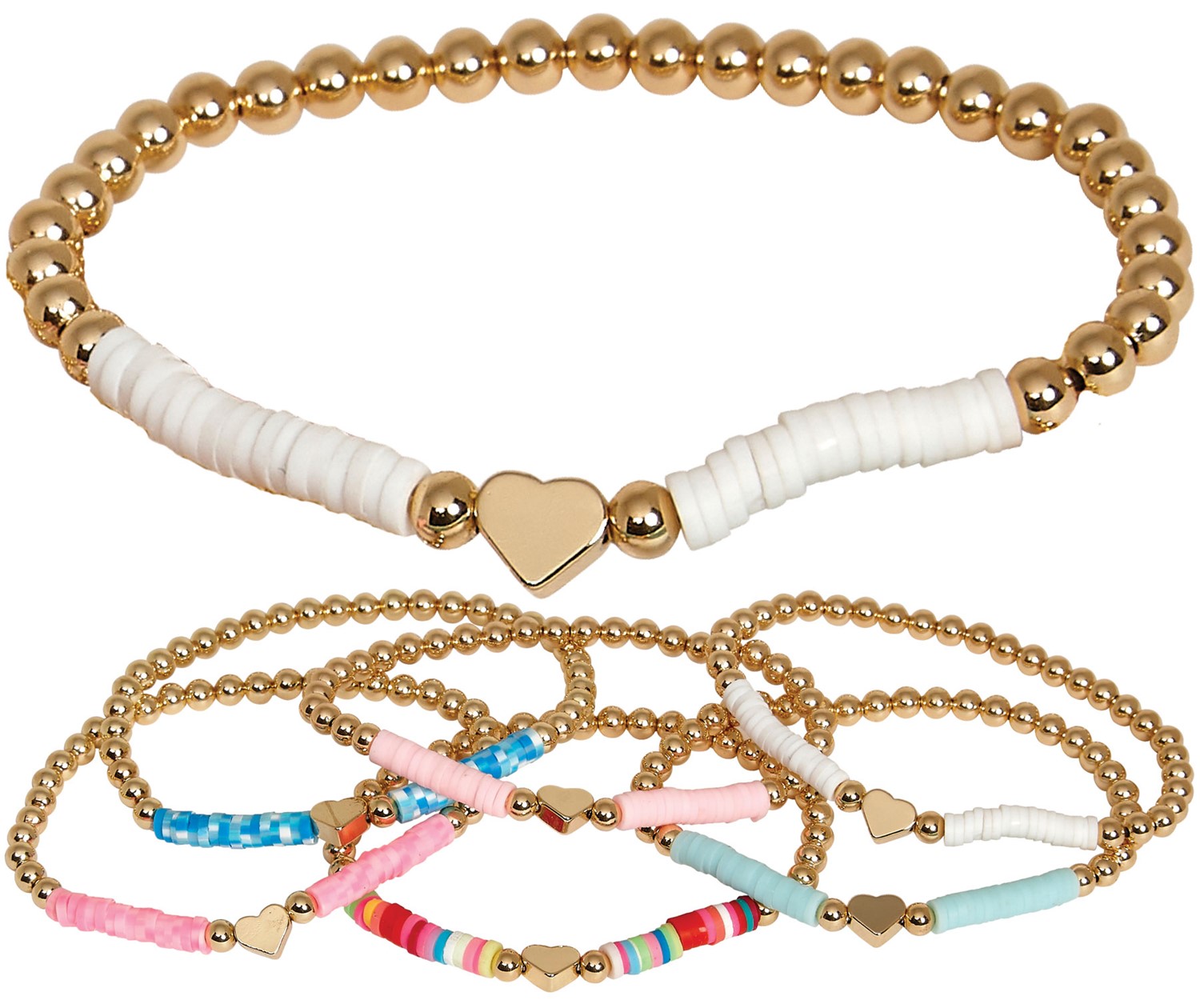 Gold Bead & Gold Heart With Fimo Stretch Bracelet Assorted BR0794